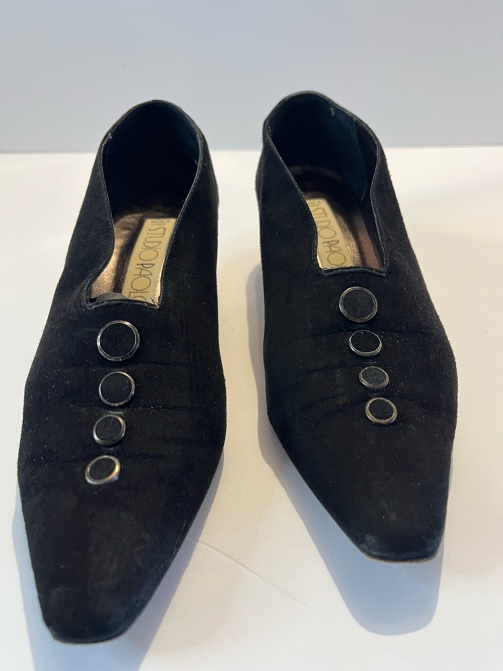 Studio Paolo Black Suede Heels – Size 6.5B